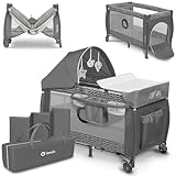 Lionelo Sven Plus 2in1 Travel Cot and Portable Baby Zone for newborns 0-36 Months Foldable with 2-level Heights, Changing Table, Mattress, Side Entrance Mesh Walls Mosquito Net Canopy Wheels Organiser