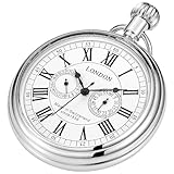 Tiong Stainless Steel Men's London Mechanical Pocket Watch Silver Copper Mechanical Pocket Watches Gift for Men with Chain
