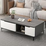 Square Marble Coffee Table for Living Room Rustic Center Table Antique Design 55.1"x23.6" Coffee Tables for Office & Home Decor (Gray)