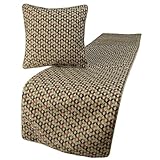 The HomeCentric King/Queen/Twin Beige & Multicolor Decorative Queen 185 x 45 cm Bed Runner With 2 Cushion cover, Floral Embroidery Bed Scarf on Jacquard Embroidered fabric - Tri x ee