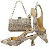 Shoes and Bag Matching Set Women Italian Shoes and Bag Set for Wedding Gold