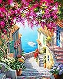 Musevial Sea View Stamped Cross Stitch Kits,Cross Stitch Ornament Kits for Adults Beginners, Counted Embroidery Needlepoint Kits Home Decor 12x16 Inch