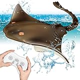 Hylukon Remote Control Shark Boat, 2.4G RC Stingray Toys for Teen, Sealed Waterproof RC Boat with Rechargeable Batteries High Simulation Animal Water Toys