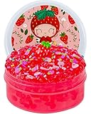 Strawberry Fishbowl Bead Slime, Good Stretchy and Non-Sticky Crunchy Slime, Slime Party Favors for Girls and Boys Ages 8-12, Slime Sensory Toys, Holiday Birthday Hallowmas Gift for Kids