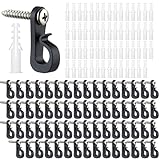 WYTNB 60 Pcs Screw in Hooks - Black Patio Wall Hook, Christmas Lights Hanger Screw, Expansion Bolt with Safety Buckle, Outdoor and Indoor Use Hook, Hanging Light Screw for Hanging Lights Plants