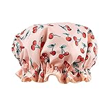 The Vintage Cosmetic Company Shower Cap Cherry Print for Women and Girls, Elegant Reusable Bath Hat, Waterproof & Stylish Hair Protection for All Hair Types