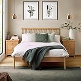 Julian Bowen Belton Double Bed - Solid Oak Bed Frame with Spindle Headboard, 135x190cm/4ft 6in, No Box Spring Needed, Mid-Century Modern - H 102 x D 211cm