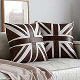 PELLEBAR Vintage Union Jack Leather Throw Pillow with Insert, British Flag Decorative Cushion for Sofa, Chair or Bed, Handmade Retro Industrial Style Home Décor 45x45cm, Brown