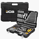 JCB 216 Piece Socket and Bit Set Chrome Vanadium Steel Mechanics Tool Kit, 1/4", 3/8", 1/2" Drive Ratchets, Spanners, Hex Keys & Screwdriver, Automotive & DIY Tool Set