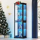 OUTDOOR DOIT 71" Display Cabinets with LED lights for Collectiblesbb,books,toys,5-Tier Tall Bookcase with Glass Doors & Human Sensor for Living Room,Bedroom,black