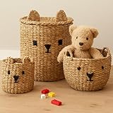 JSH Teddy Bear Storage Baskets & Rug | Round Woven Natural Seagrass Jute | Cute Home Decor | Perfect for Nursery, Play Room, Baby, Toddler, Kids Bedroom | Basket & Rug Available (Baskets)