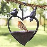 Garden Mile Cast Iron Heart Bird Bath & Bird Feeder - 22cm Hanging Garden Ornament with Welcome Sign - Heavy Duty Metal Bird Bath for Garden, Feeding Small Birds & Outdoor Décor