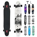 Opurtdor Longboard 8 Layers Decks 46"x8" Skateboard Pro Complete Skate Board Maple Wood Long Board for Kids Teens Adults Beginners Girls Boys (Ink Painting)