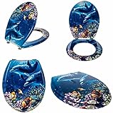 Optimal Products Toilet Seat Novelty Design Stainless Steel Hinges All Printed Loo Seats All Printed ON 3 Sides (SEA Creature)