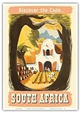 South Africa - Discover the Cape - South African Vineyard - Vintage Travel Poster by Leng Dixon c.1950 - Master Art Print 10in x 14in