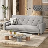 Yaheetech Convertible Sofa Bed Fabric Sofa Couch Click Clack Modern Sleeper Sofa Settee with 2 Bolster Pillows for Living Room/Guest Room Light Grey