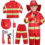 LOYO Kids Role Play Halloween Costumes, Fireman Costume with Firefighter Outfit Toys Accessories for Children