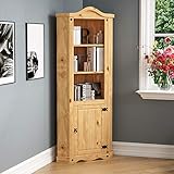 Vida Designs Corona 1 Door Corner Bookcase Display Unit Solid Pine Wood Distressed Waxed Finish