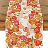 BSITSSS Table Runner, Floral Linen Table Runner 33 x 183 cm, Water Color Poppy Table Decoration for Summer Spring Seasonal Dining Kitchen Room Restaurant Home Party Decor