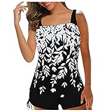 Two Piece Swimsuits for Women Tankini Set Tummy Control Bathing Suit with Bikini Bottom Shorts Swimming Costume (A-White, XXL)
