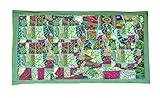 Rastogi Handicrafts Indian Handmade Embroidered Patchwork Old Hanging Wall Art Vintage Tapestry Old Sari Cutting Wall Hanging Parda (GREEN, 20 X 40 INCH)