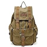 GOOTIUM Canvas Backpack - Vintage Outdoor Rucksack Travel Day Pack, Army Green