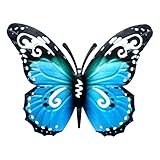 VEGCOO Large Metal Butterfly Decorations - Outdoor Garden Ornaments, Fence & Wall Art (Blue)