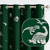 Vangao Kids Curtains Green Blackout Dinosaur Curtains for Boys Kids Nursery Girls Room Silver Dino Foil Print Thermal Insulated Drapes Grommet Top Window Treatments 63 Inches Length 2 Panels