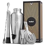 VonShef Cocktail Shaker Set, Silver 6pc Set with 550ml Parisian Cocktail Shaker, Professional Bartender Set for Home Bar, Including Strainer, Muddler, Jigger & Other Bar Accessories, Gift Box Included