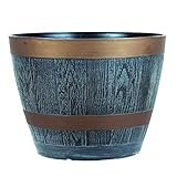 Rustic Style Dark Grey Plastic Half Barrel Cask Planter 28.5cm Diameter - Single Pot - Indoor & Outdoor Pot.