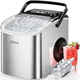 Silonn Countertop Ice Maker, Produces 9 Ice Cubes in 6 Minutes, 12 kg Daily Capacity, Self-Cleaning ice machine with Ice Scoop & Basket Two Ice Sizes, Perfect for Home Kitchen Office Bar and Parties
