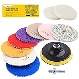 11PCS Diamond Polishing Pads Kit for Granite Stone Concrete Marble Grinding Discs Set, 4 inch Polisher Wheel Disc for Polisher & Grinder, Mixed Grits 50, 100, 200, 500, 800, 1500, 3000, 6000