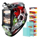 TRQWH Large Viewing Welding Helmet Auto Darkening True Color Solar Powered Welding Hood with 4 Arc Sensor Adjustable Wide Shade Range 4~5-8/9-13 Welder Mask for TIG MIG ARC Weld (TRQWH-LE01)