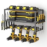 Yeabett Power Tool Storage, Power Drill Tool Holder, Heavy Duty Tool Shelf & 1 Pack 3 Layers Tool Rack Cordless Drill Holder- Floating Tool Shelf Wall Mounted Tool Storage Rack for 4 Drill Holders