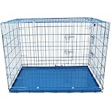 Easipet Blue Metal Dog Cage for Large Dogs, Double Door Design, 106 x 71 x 77 cm