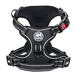 PoyPet No Pull Dog Harness with Neck Release Buckle, Reflective No-Choke Harness with 2 Leash Clip, Adjustable Soft Padded Pet Vest with Easy Control Handle for Medium Dogs (Black,M)