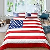 Double Duvet Set American Flag Microfiber Reversible Double Bedding Set for Adults Kids - 1 Quilt Covers with Zipper Closure + 2 Pillowcases 50x75cm - 200x200 cm