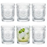 Kingrol Lawei 6 Pack 270ml Hobnail Romantic Water Glasses, Premium Drinking Glasses Tumblers, Embossed Drinking Glasses, Vintage Glassware Set for Juice, Beverages, Beer, Cocktail