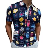 Vintage Clock Colorful Print Polo Shirts for Men, Casual Short Sleeve Funny Golf Shirts for Men Dry Fit, Multicolor, Medium