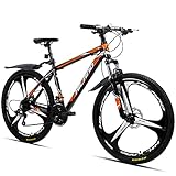 Hiland Mountain Bike, 21 Speeds Drivetrain, 3 Spokes Aluminum Frame 26 Inch Wheels, Disc-Brake Bike for Men Women Men's MTB Bicycle, Orange