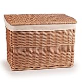 woodluv Storage Basket Trunk Chest, Woven Storage Basket with Lid, Storage organiser, Basket Storage Bedding, Blanket & Toy Box, Medium