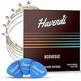 HAVENDI® Guitar Strings acoustic guitar - brilliant sound quality steel strings for acoustic guitar coated with phosphor bronze (6 string set) incl. 3 picks