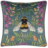 Wylder Nature House Of Bloom Zinnia Bee Cushion Cover – Floral Botanical Bumblebee Design (Grey – 43 x 43cm)