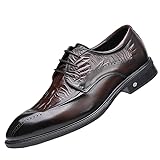 Men Oxford Dress Shoes Vegan Crocodile Leather Anti-Slip Slip Resistant Rubber Sole Prom Pointed Toe Office Lace Up(Marrone,7 UK)