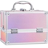 Frenessa Vanity Case Makeup Case Makeup Box Organiser 4 Trays Lockable Beauty Box Make up Organiser Storage, Pink