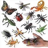Litinliv 12Pcs Large Realistic Insect Toys Figures, Plastic Bugs Figurines Set, Realistic Insects Toy for Kid, Ladybug, Bee, Butterfly, Assorted Insect Bugs Figures Toy, Insect Themed Party Favors