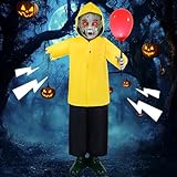Wabolay Halloween Animatronics Decorations 4FT Outdoor Scary Life Size Boy Animated Props with Creepy Sound Activated Glowing Red Balloon Decor for Home Indoor Outside Yard Lawn Haunted Grave Party