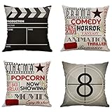 4 pcs Movie Pattern Pillow Cases, Sunshine Cushion Covers Throw Pillow Case Cotton Linen Pillowcase Flowers Pattern Covers Cases Home Decoration,18x18 Inches