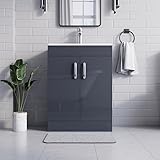 BELOFAY Vanity Unit With Basin | 600mm Floor Standing Bathroom Vanity Units With Basin | 1 Tap Hole Ceramic Bathroom Sink | Lacquered Finish | Waste Included (New York Grey)