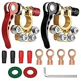 2 PiecesBattery Terminal Connector, 4-Way 12V/24V Car Battery Terminal Clamp, Quick Release Positive and Negative Car Battery Connector Clamp for Cars, Trucks, Buses, RVs (Type A screw)